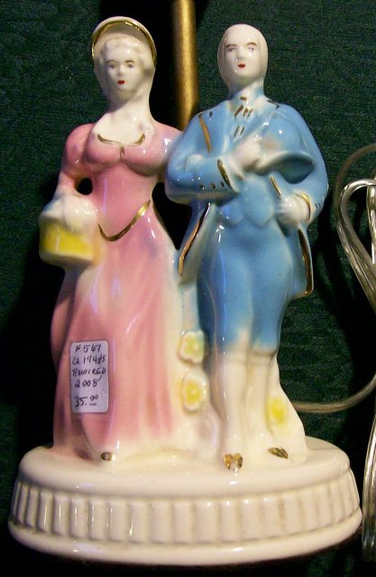 Figural Ceramic Lamp with Colonial Couple 1930s-40s 10