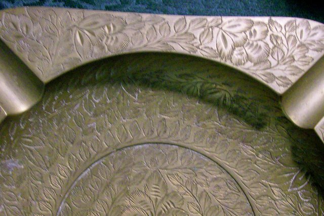 East Indian Brass Ashtray with Hand-Engraved Florals: Early 1900's
