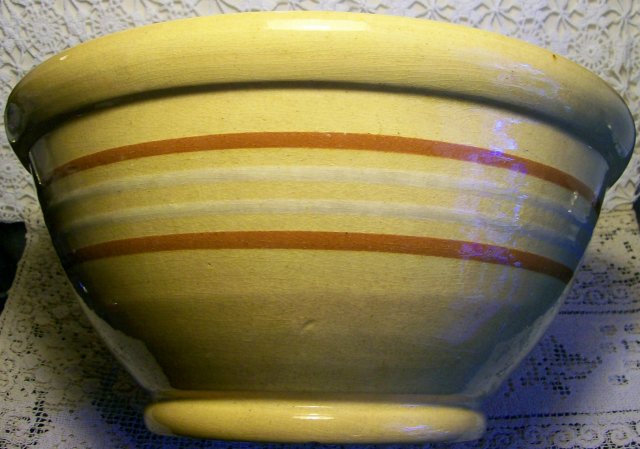 Banded Yellow Ware Ceramic Mixing Bowl: 13