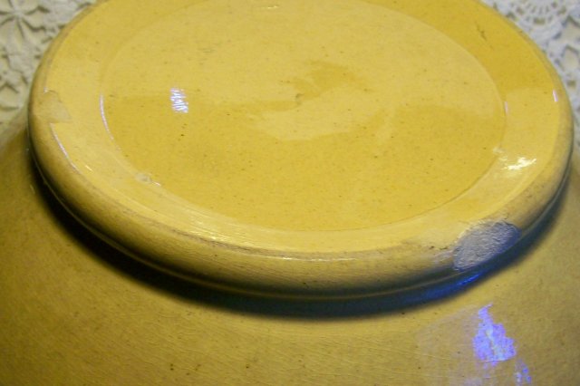 Banded Yellow Ware Ceramic Mixing Bowl: 13