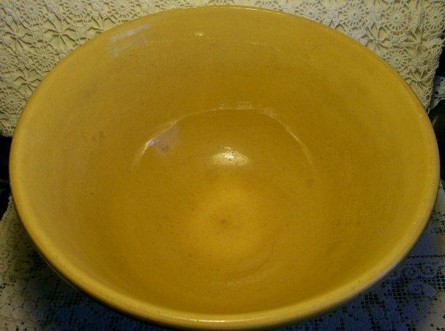 Banded Yellow Ware Ceramic Mixing Bowl: 13