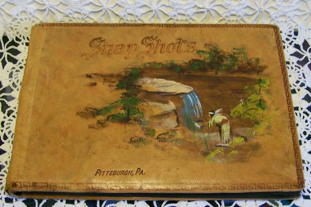 Painted Leather Souvenir Photo Album Pittsburgh PA Early 1900's