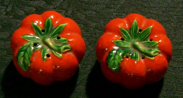 Figural Tomato Ceramic Salt & Pepper Shakers