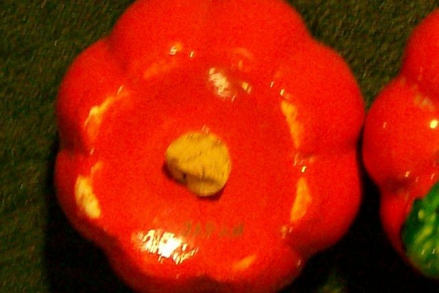 Figural Tomato Ceramic Salt & Pepper Shakers
