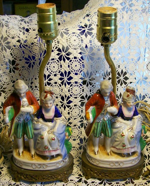 Occupied Japan Ceramic Figurine Lamp Pair #765