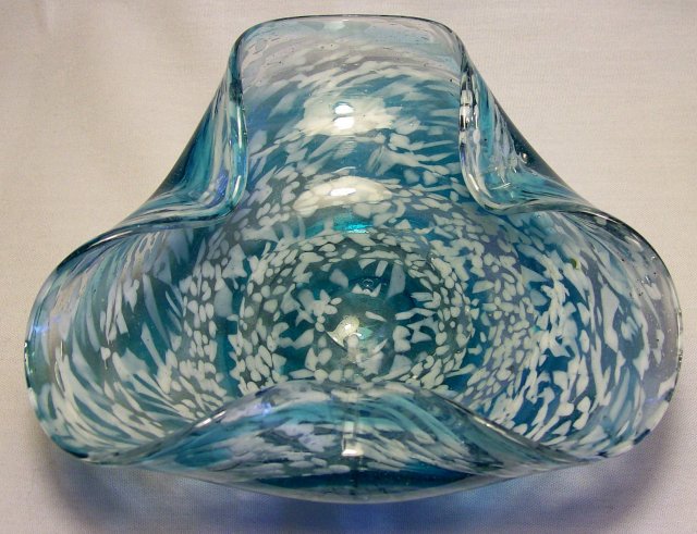 Fifties Modern Italian Glass Tri-Corn Dish: Blue & White