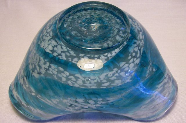 Fifties Modern Italian Glass Tri-Corn Dish: Blue & White