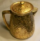 McCoy Golden Brocade / Sunburst Gold Coffee Pot with Lid Ca. 1957 24K