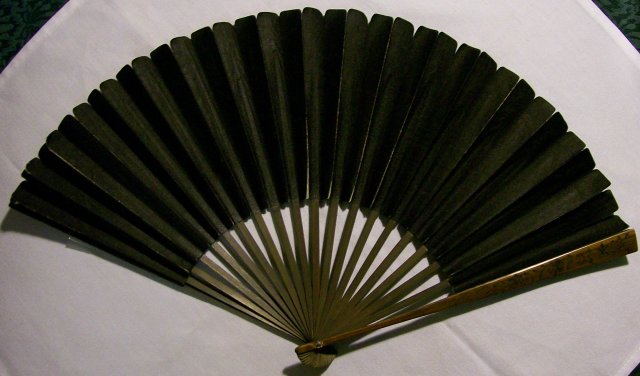 Handheld Fan: Carved Bamboo & Black Silk