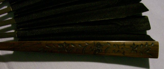 Handheld Fan: Carved Bamboo & Black Silk