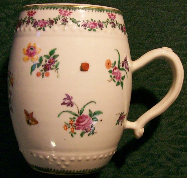 Chinese Export Tankard: Hand-painted Flowers & Insects