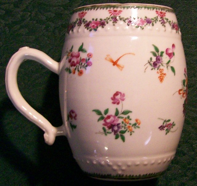 Chinese Export Tankard: Hand-painted Flowers & Insects