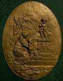 Dore Bronze Plaque: Classical Woman & Child