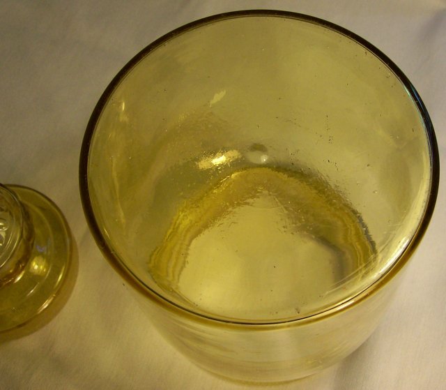 Mold-Blown Amber Glass Storage Jar/Canister with Lid Ca. 1900 7.25