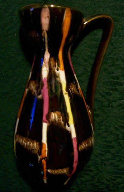 Jasba Keramik West German Handled Ceramic Vase/Pitcher Brown/Multiocolor