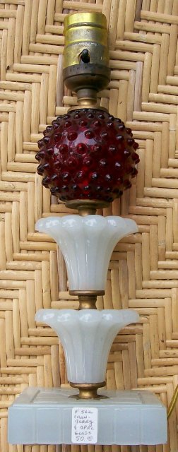 Lamp: Cranberry Hobnail & Milk Glass