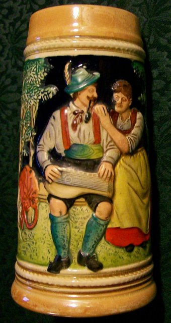 Wick German Stoneware Beer Stein Musician/Zither Player 1/2 Liter