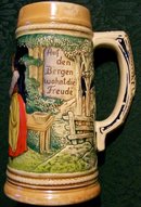 Wick German Stoneware Beer Stein Musician/Zither Player 1/2 Liter
