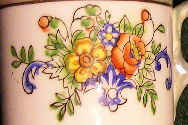 Ceramic Shaving Mug Early 1900's Blue/Green Luster & Floral 3.75