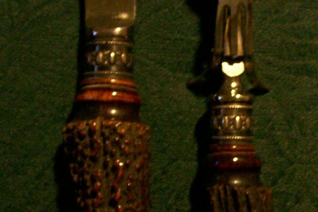 Antique Stag Horn & Sterling Silver Carving Set Meriden Cutlery 1890s