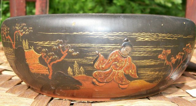 Japanese Lacquer Ware Wooden Nut Bowl with Mallet Early 1900's