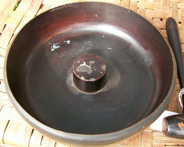 Japanese Lacquer Ware Wooden Nut Bowl with Mallet Early 1900's