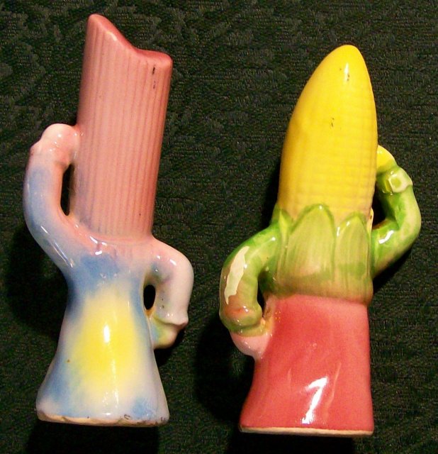 Anthropomorphic Salt & Pepper Shakers: Corn & Rhubarb