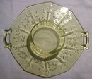 Topaz Yellow Depression Glass Two-Handled Server: Cut Floral Decagon