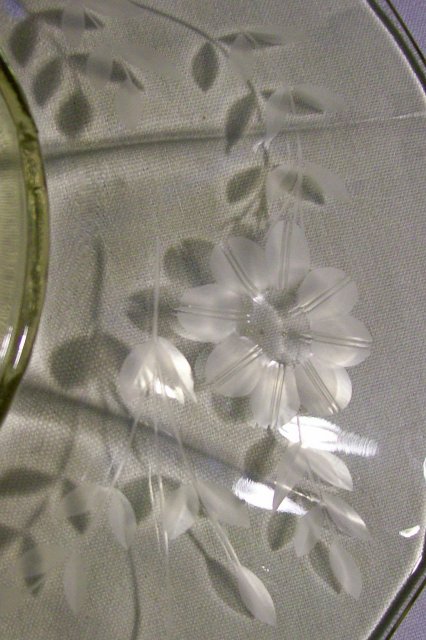 Topaz Yellow Depression Glass Two-Handled Server: Cut Floral Decagon