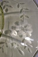 Topaz Yellow Depression Glass Two-Handled Server: Cut Floral Decagon