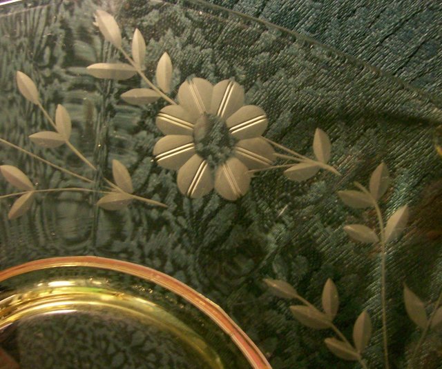 Topaz Yellow Depression Glass Two-Handled Server: Cut Floral Decagon