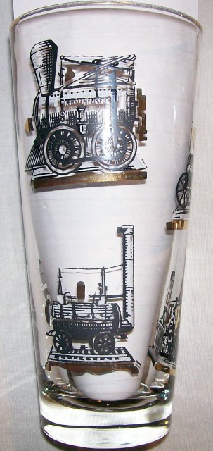Libbey Tumbler Set: Antique Trains