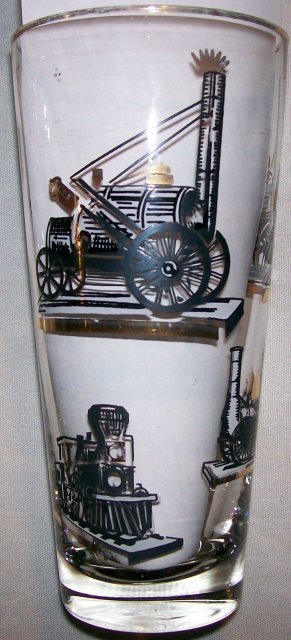 Libbey Tumbler Set: Antique Trains