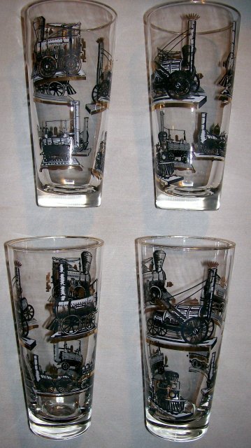 Libbey Tumbler Set: Antique Trains