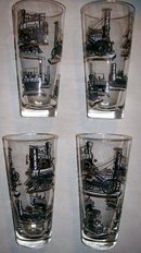 Libbey Tumbler Set: Antique Trains