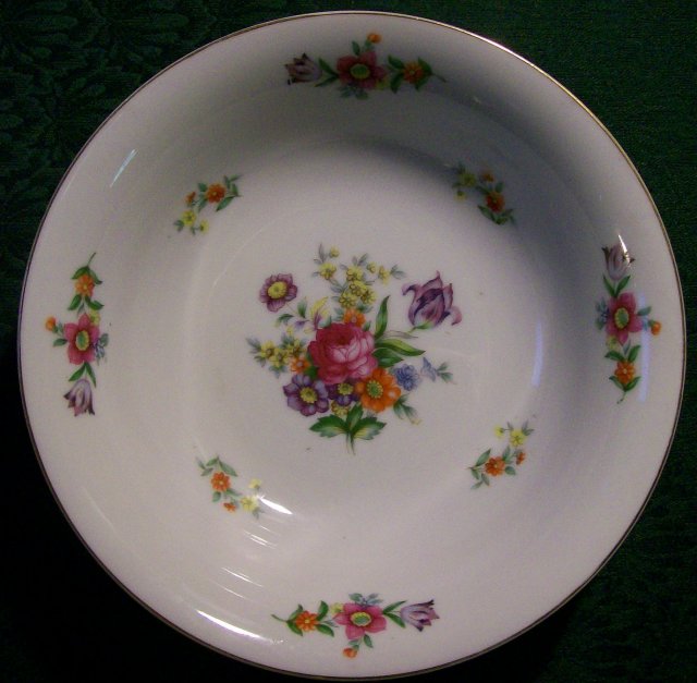 Occupied Japan Porcelain Serving Bowl Dresden-Style Florals 9
