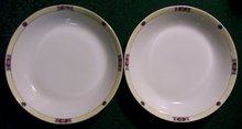 Meito Japan Ceramic Bowl Pair MEI489 Deco Floral Band Yel/Purp/Black 7.5