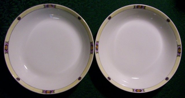 Meito Japan Ceramic Bowl Pair MEI489 Deco Floral Band Yel/Purp/Black 7.5