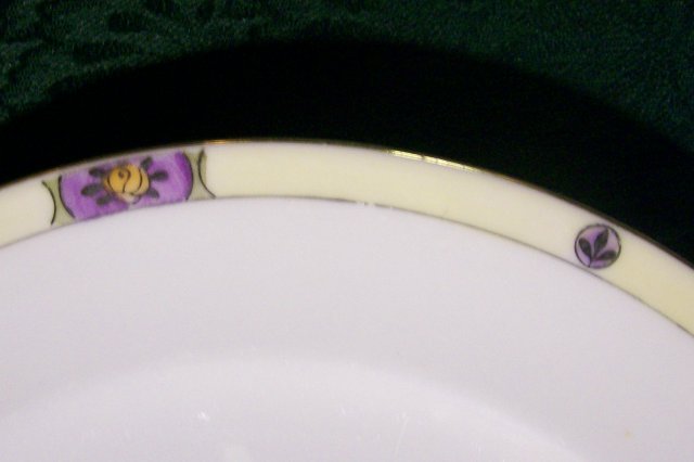 Meito Japan Ceramic Bowl Pair MEI489 Deco Floral Band Yel/Purp/Black 7.5