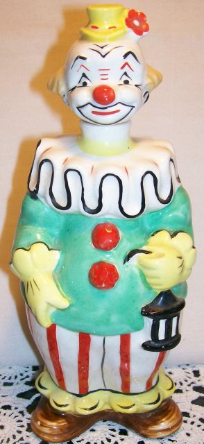 Clown w/Lantern Figural Ceramic Liquor Decanter 1950's Bar-Ware 8