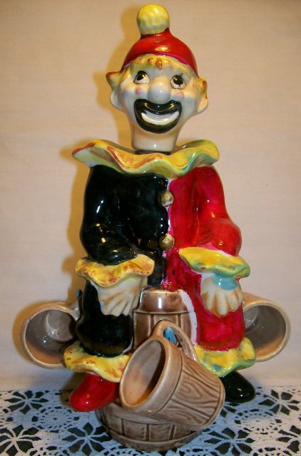 Clown on Barrel Figural Ceramic Decanter Set 1950s Betson's/Japan 11