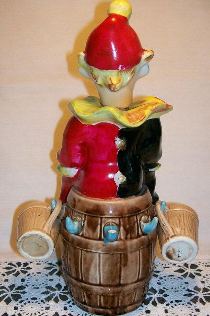 Clown on Barrel Figural Ceramic Decanter Set 1950s Betson's/Japan 11