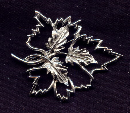 Emmons Leaf Brooch/Pin Rhodium-Plated Openwork 1950's-60's