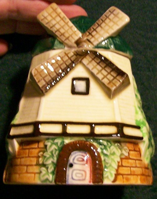 Figural Windmill Sugar/Honey/Jam Pot 1930's Japan Ceramic 4.25