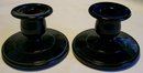 Paden City Black Amethyst Glass Candlestick Pair