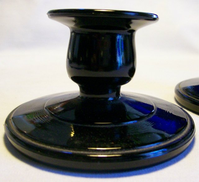 Paden City Black Amethyst Glass Candlestick Pair