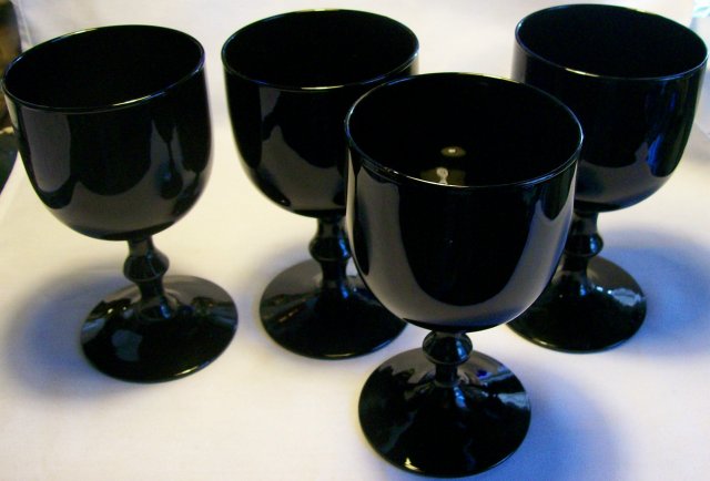 Colony Black Amethyst Glass Goblet Set /4 1930's-50's 6