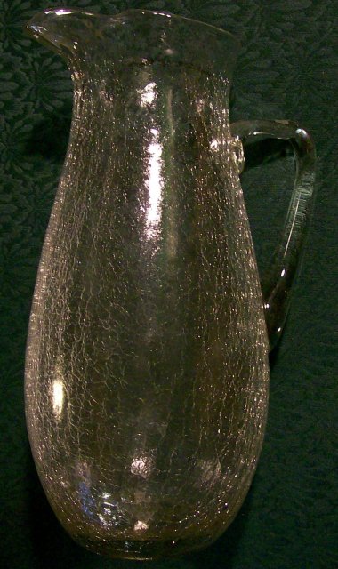 Tall Clear Crackle Glass Pitcher