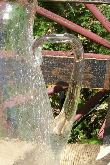 Tall Clear Crackle Glass Pitcher