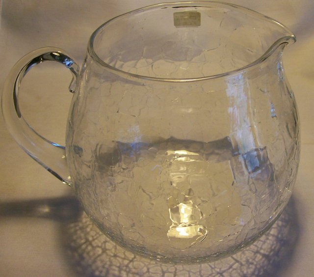 Large Clear Crackle Glass Pitcher
